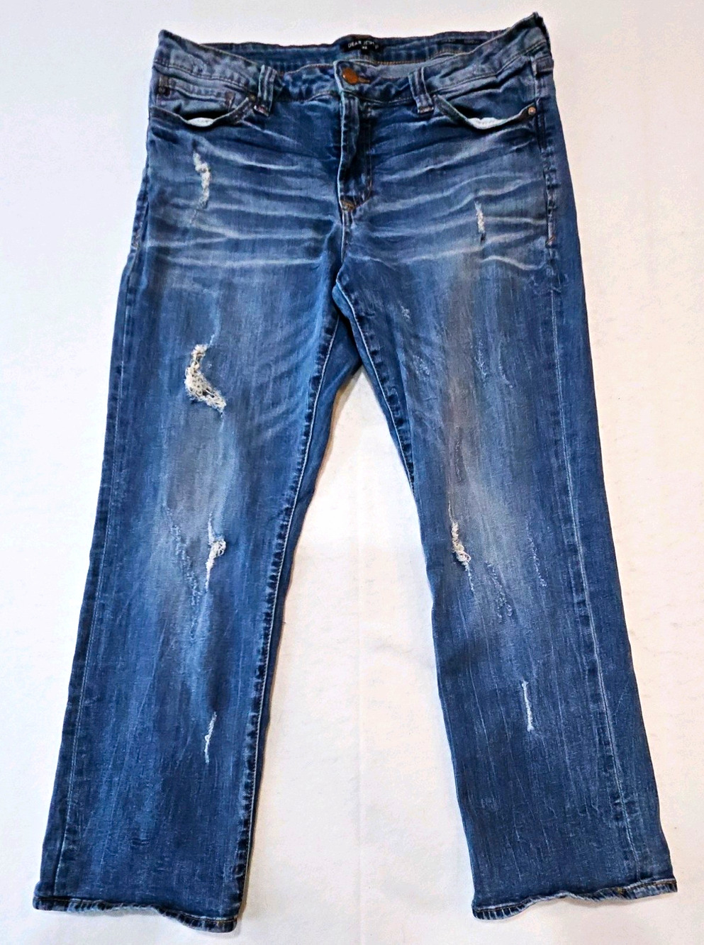 Dear John Women’s Blue Medium Wash Mid Rise Straight Cropped Cuffed Jeans 32